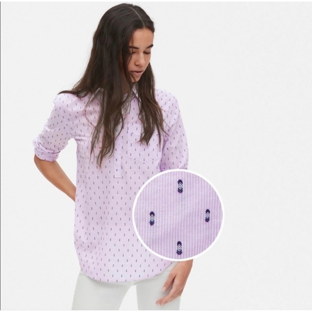 Gap Womens Lavender Stripe Clip Dot Easy Popover Boyfriend Shirt M 440512-00